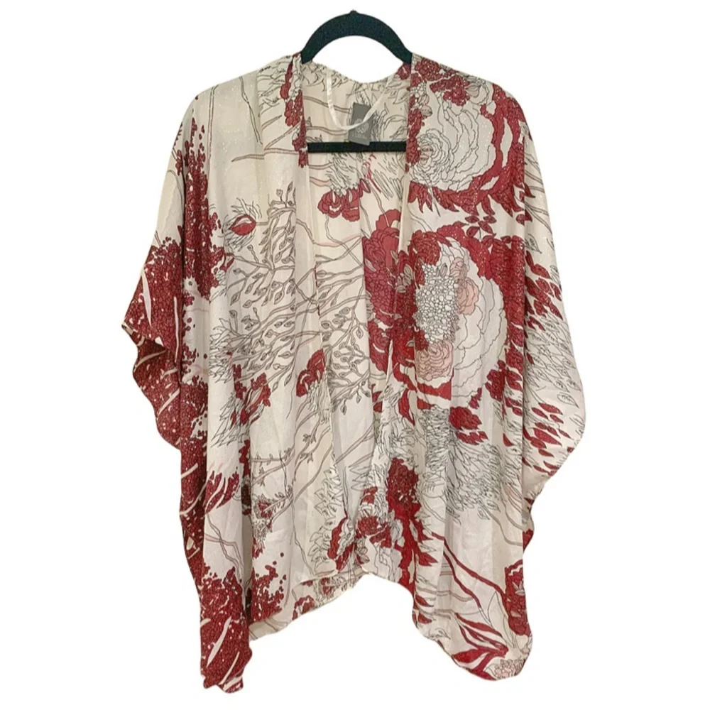 Vince Camuto Kimono Tunic Top Retro silk-like kimono One Size - Picture 2 of 8